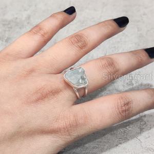 Bijoux en pierre brute Bague pour femme Pierre précieuse Labradorite brute naturelle Pierre de naissance Double bande Bijoux de Noël Bague en argent sterling 925 - Product Image 2