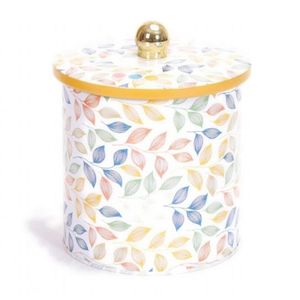 Kontensan EF14342 2.1L Metal Round Food Storage Canister with Knob Handle 140x150mm Leaf Pattern Design - Product Image 1