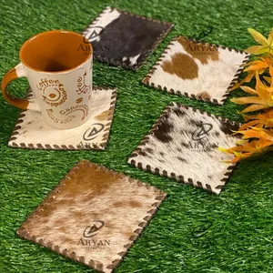 Real Handmade Cowhide Fur Leather Tea Coaster Coffee Tea Cup Mat Tableware Accessories Home Gift For Her