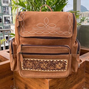 Offre Spéciale Western usiné à la main en cuir suédé botte point couche sac à dos à la main en cuir Floral luxe sac à dos pour ordinateur portable pour unisexe - Product Image 3