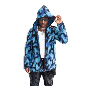 Wholesale Customized Men's Full Face Zipper Jacquard Knit Mohair Hoodie Brushed <b>Winter</b> Sweater - Product Image 1