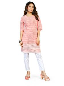 Precio de fábrica al por mayor Schiffli trabajo algodón Kurti para la fiesta de boda al aire libre y proveedor de exportador indio - Product Image 4