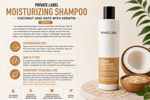 Champú de Coco, Avena y Queratina de Marca Privada 250ml OEM |   Champú Humectante, Desenredante y Reparador para el Cuidado del Cabello |   España UE - Product Image 3