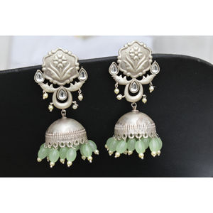 Pendientes de aro con cuentas de piedra de latón con aspecto de plata, diseño nuevo, tradicional, hecho a mano, 2025, para niñas y mujeres - Product Image 4