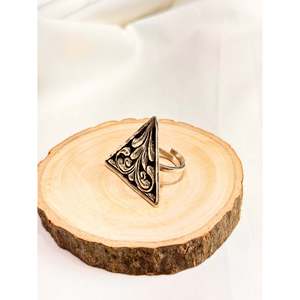 925 <b>Silver</b> Noor Chitai Triangular <b>Ring</b> Fine Quality Rose Gold and Gold Plated Trendy Inlay Gemstone <b>Ring</b> Gift - Product Image 1
