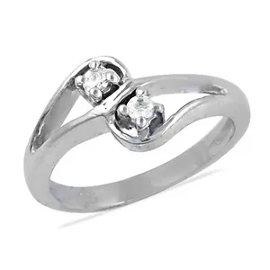 Anillo de Compromiso de Plata 925 con Dos Piedras y Diamante Redondo con Engaste de Puntas, Joyería Clásica para Mujer - Product Image 1