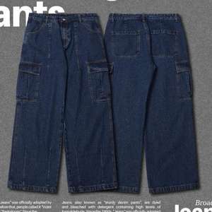 กางเกงยีนส์ขาตรงขากว้างสำหรับผู้ชายกางเกงยีนส์สีดำ5กระเป๋ายีนส์ฟอกสีส้มสำหรับผู้ชายขนาดกลาง - Product Image 2