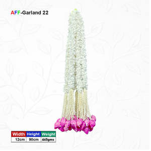 Guirnalda de Flores Artificiales de Mogra Ladi con Hojas Puntiagudas de Loto Pequeño (AFF-Garland-22)-1200/10 Piezas Textil Gujarati - Product Image 1