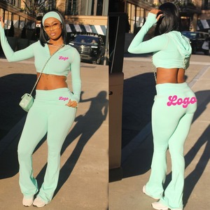 Conjunto de 3 piezas de Yoga acampanado de alta calidad para mujer, chaqueta de manga larga con cuello redondo sólido, cremallera frontal, Spandex de secado rápido/Top de Fitness de nailon - Product Image 4