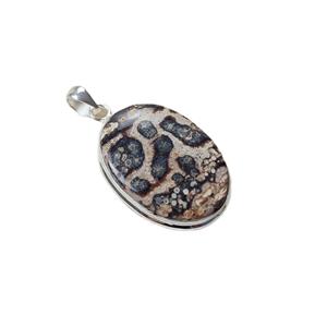 Pendentif en argent sterling 925 fait à la main avec cabochon fossile crinoïde pierre précieuse diamant forme ovale pince de PP-26 - Product Image 1