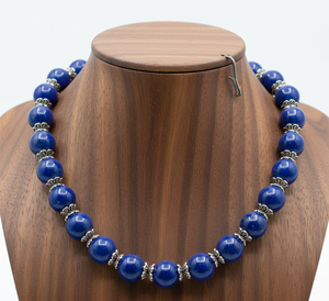 Women's 18-Inch Hand Knotted Tibetan Silver <b>Beaded</b> Necklace Trendy Gold Plated Geometric Natural Lapis Lazuli Stone Gift - Product Image 5
