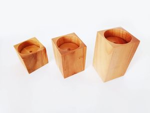 Juego de 3 portavelas de madera para té, candelabros de madera natural, candelabros ligeros para bodas, cenas, vacaciones - Product Image 2