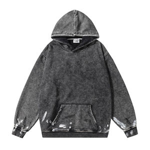 Personalizado de los hombres de peso pesado sudaderas con capucha Fabricante Pullover Streetwear Full Zip up Puff Print Oversized Acid Wash Hoodies - Product Image 6