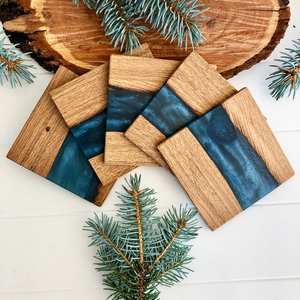 ชุดถาดรองแก้วทำด้วยมือทำจากไม้เรซินขอบขัดจานรองแก้วหินคุณภาพสูงเหมาะสำหรับตลาดส่งออกสินค้าระดับไฮเอนด์ - Product Image 1