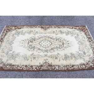 พรมวินเทจสไตล์ตุรกี ขนาด 3.7x6.9 ฟุต พรมขนสัตว์สีน้ำตาลขาวสไตล์โอเรียนทัล - Product Image 2