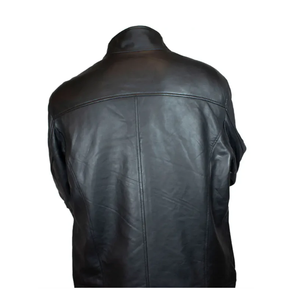Chaqueta de cuero verde oliva de moda para hombre Chaqueta de calidad premium con cuello levantado para hombre - Product Image 5