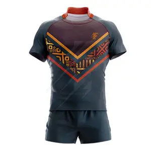 Uniforme de Rugby personnalisé de haute qualité, chemises de Rugby imprimées, vêtements de Sport courts, vente en gros, uniforme de Club de Rugby