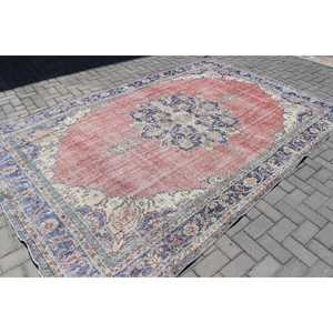 Tapis vintage 6,9 x 10,6 pieds, tapis turc surdimensionné, tapis patchwork rouge et bleu - Product Image 2