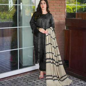 Custom Indian & Pakistani Clothing Breathable Light Weight Linen <b>Dresses</b> Women Punjabi Shawlwar Kameez <b>Dress</b> With Wool <b>Shawls</b> - Product Image 2