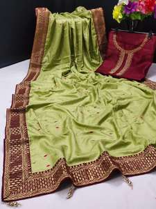 Bollwood-Saree de seda Kajal Aggarwal Vichitra con bordado, trabajo y encaje bordado pesado, trabajo con compras en línea latkan - Product Image 6