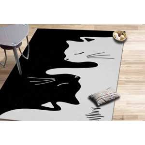 Alfombra Surrealista con Diseño de Gato: Diseño Animal Moderno en Blanco y Negro, Alfombra Delgada No Tejida - Product Image 2