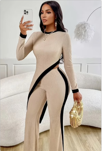 Ensemble deux pièces en molleton beige de qualité supérieure - Blouse à manches longues à coupe asymétrique et pantalon - Textile turc de haute qualité en vrac - Product Image 6