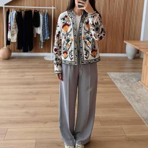 เสื้อเบลเซอร์ผ้าคอตตอนสไตล์วินเทจของผู้หญิงเสื้อแจ็กเก็ตยาวขนสั้นเย็บด้วยมือขนาดฟรีไซส์ - Product Image 3