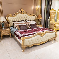 En stock, meubles de chambre à coucher américains, lit double prêt à être expédié, lit king size en bois brun, luxe, cuir véritable, lit king size classique