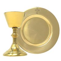 Calice de haute qualité avec patène – Ensemble élégant en laiton pour la communion, idéal pour l'autel de l'église, les messes et les cérémonies religieuses