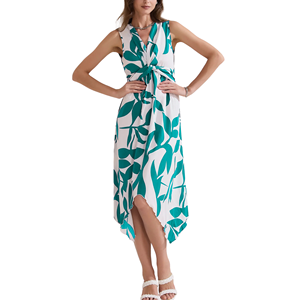 Robe sans manches florale col V profond ourlet irrégulier Robe midi robe moulante - Product Image 1