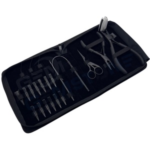 Kit d'outils professionnels en acier inoxydable pour l'installation d'extensions de cheveux avec pinces, boucles de traction, aiguilles et étui - Product Image 1