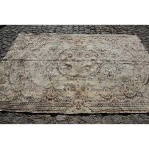 Alfombra turca vintage de 5,4x8,2 pies, lana beige hecha a mano con diseño de retazos, sala de estar forma rectangular para, estilo Tabriz - Product Image 4