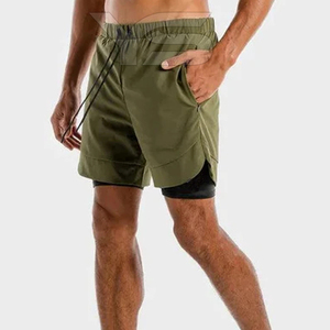 Men's Gym Workout Shorts Double <b>Layer</b> Shorts Casual High Street Style Drawstring Waist Closure Solid Pattern Plain Dyed Shorts - Product Image 5