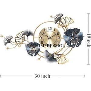 Most Demanded Antique Unique Gingko Leaves Designer Gold Plated Heavy Duty Metal Made <b>Wall</b> Decorative <b>Clocks</b> In Impressive Price - Product Image 6