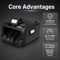 Compteur de billets SEMTOM de qualité professionnelle avec double écran LCD, détection UV/MG, chargement par l'arrière, portable
