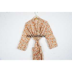 Bata de Seda Vintage India con Patchwork - Elegante Bata de Verano para Playa, Maternidad o Novia, Larga, con Manga Tres Cuartos, Cuello en V, Suave - Product Image 2