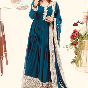 Vestido Anarkali bordado con Dupatta para Mujer | Vestido de fiesta largo Kurti | Vestido de tela Georgette Kurti - Product Image 1