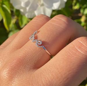 E สีรอบตัด Lab ปลูกเพชรงานแต่งงานของขวัญแหวนเงินสเตอร์ลิงจดหมายรักแหวนเพชรของขวัญสําหรับแหวนวันครบรอบของเธอ - Product Image 4