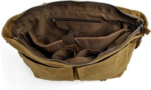 Vente en gros de sacs à bandoulière en toile cirée pour hommes, sacoche pour ordinateur portable, vert armée - Product Image 5