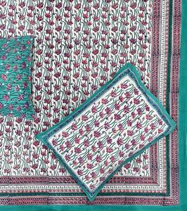 Drap de lit traditionnel 100% coton avec taies d'oreiller bloc à main imprimé drap de lit en coton doux fabriqué à la main avec motif de bordure - Product Image 2