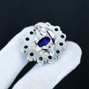 Bague en pierre précieuse lapis-lazuli turquoise, faite à la main, en argent sterling 925 plaqué rhodium, qualité supérieure, vintage, cadeau d'anniversaire - Product Image 6