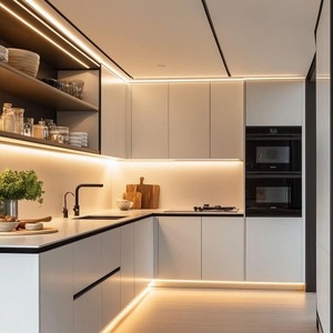 ตู้กับข้าวสแตนเลส SS304รูปตัว L ป้องกันการเกิดโรคราน้ำค้างตู้ครัวห้องรับประทานอาหารดีไซน์ฟรี - Product Image 1