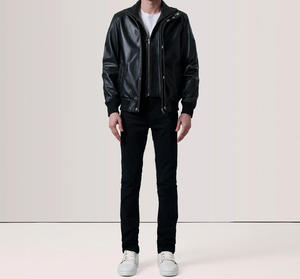 Veste en cuir pour homme, col montant, réversible, respirante, imperméable, coupe-vent, double boutonnage, service OEM, lavée à l'avant - Product Image 2