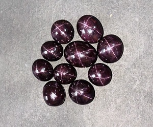 Anillo de granate natural de grado AAA + cabujón liso suelto seis líneas forma de granate de estrella tamaño personalizado hermoso anillo de estrella mezcla de piedra, - Product Image 1