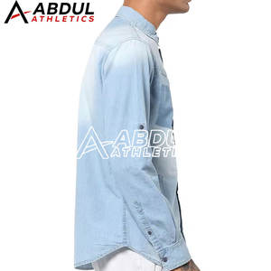 เสื้อเชิ้ตยีนส์ผู้ชายผ้าฝ้ายสั่งทำโลโก้ขายส่ง ระบายอากาศได้ดี เหมาะสำหรับกิจกรรมกลางแจ้ง - Product Image 3