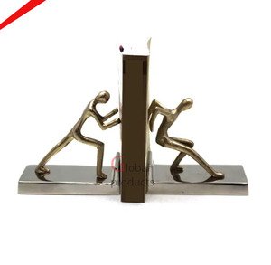 Porte-livres en bois de qualité supérieure avec base en métal lourd et design finition dorée, décoration de bureau, support pour livres - Product Image 2