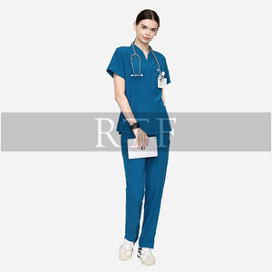 Top con cuello en V para mujer, uniforme para correr, conjuntos de uniformes médicos antiarrugas en talla grande, entrega rápida, transpirable para la temporada de otoño - Product Image 3
