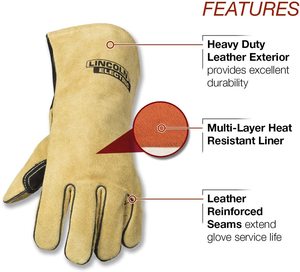 Guantes de soldadura de cuero dividido de vaca resistentes al calor antiestáticos Guantes de seguridad de protección de manos rojas - Product Image 3