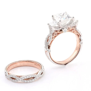 Bague de fiançailles de luxe en or 14K 18K et diamants de laboratoire plaquée or rose taille brillant pour femme - Product Image 2