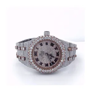 Reputed Wholesale Supplier of Lab Grown Real Diamond Iced Crushed Moisannite Diamond Watches with Push Button Hidden Clasp